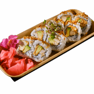 California Erdnuss Chicken Avocado Roll, Röstzwiebeln