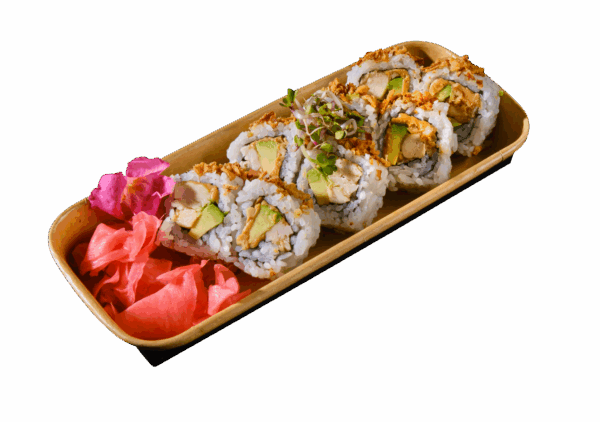 California Erdnuss Chicken Avocado Roll, Röstzwiebeln